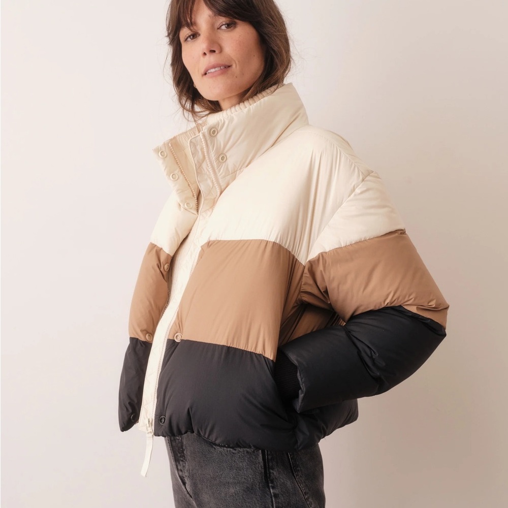 Marine Layer Gia Cropped Colorblock Puffer Jacket with Down